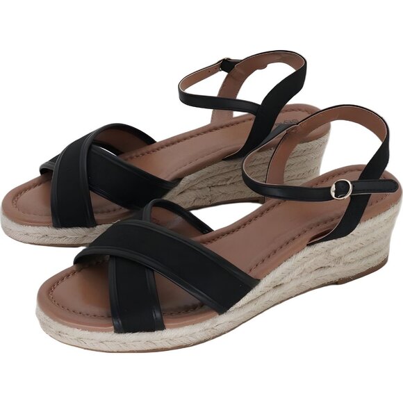 Style Co Leahh Espadrille Wedge Sandals Black Canvas 11M - Picture 2 of 6